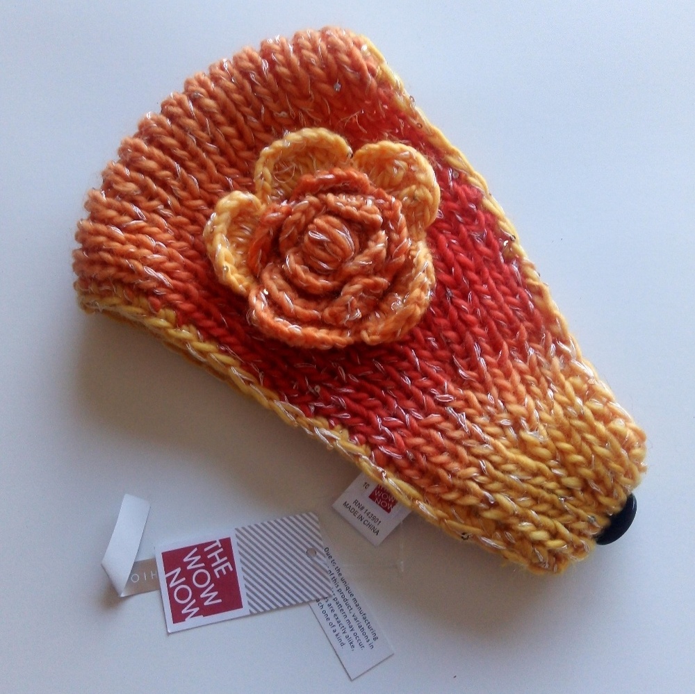 Orange Yellow Knit Flower Headwrap NWT